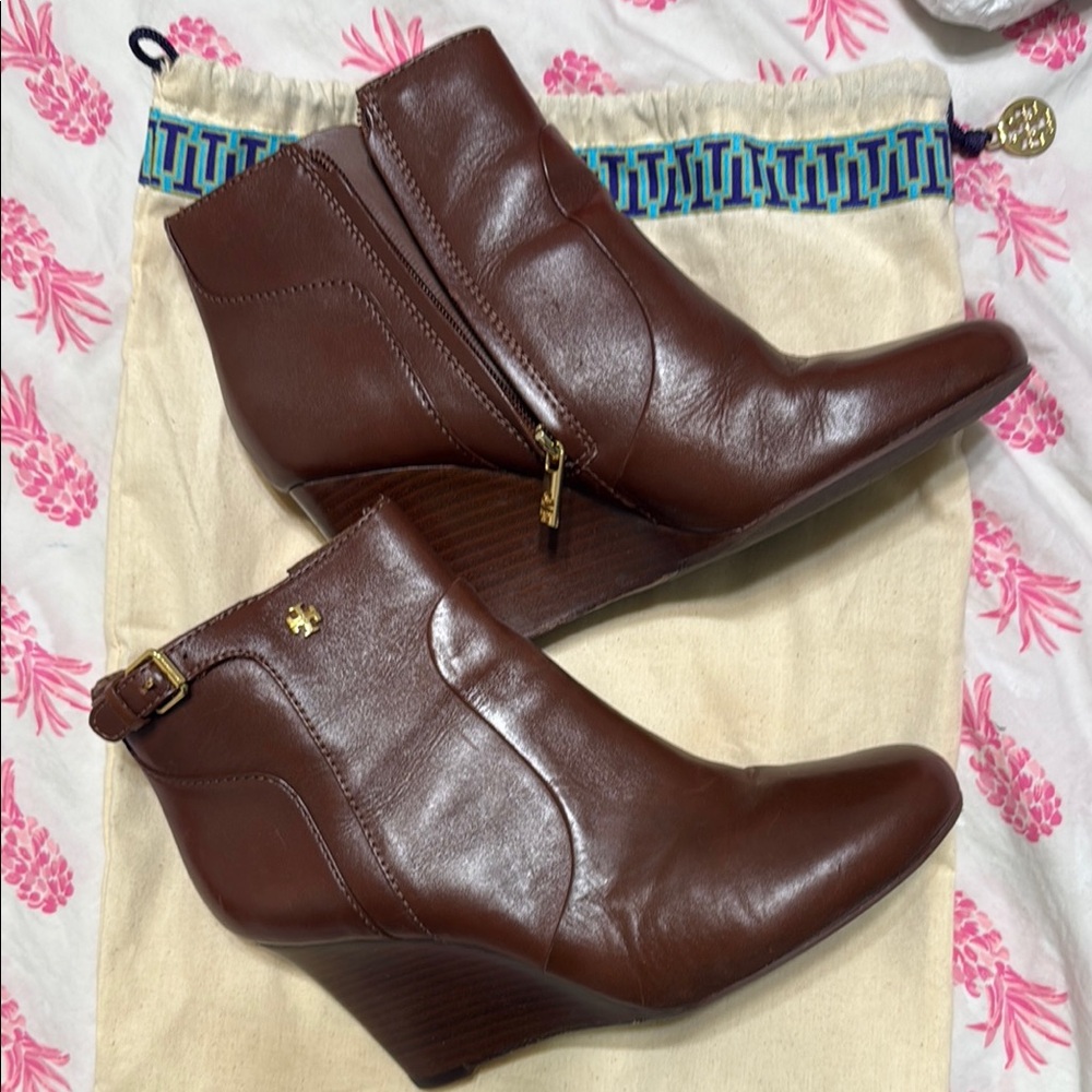 Tory Burch Brown Ankle Booties with Wedge Heel